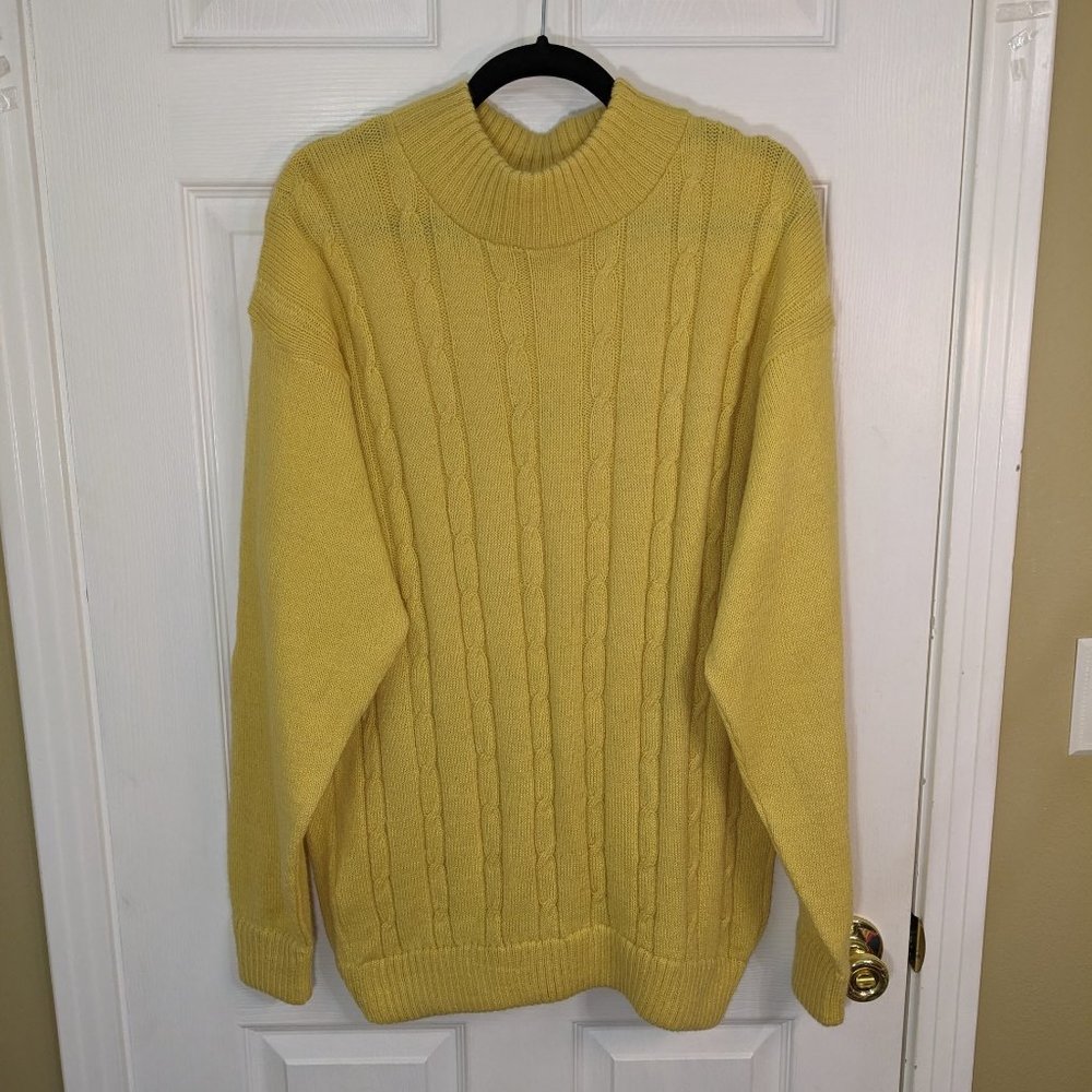 Larisco 100% Alpaca Peru Chunky Cable Knit Mock-Neck Pale Yellow Sweater - XL